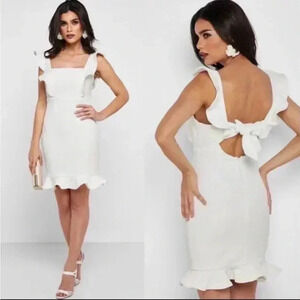 Bardot Revolve Ashley Frill Mini Dress White, Open Back size 6 H39